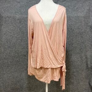 LIVI ACTIVE Women Peach Pink Long Sleeve Wrap Tie Shirt Top Plus Size 18/20